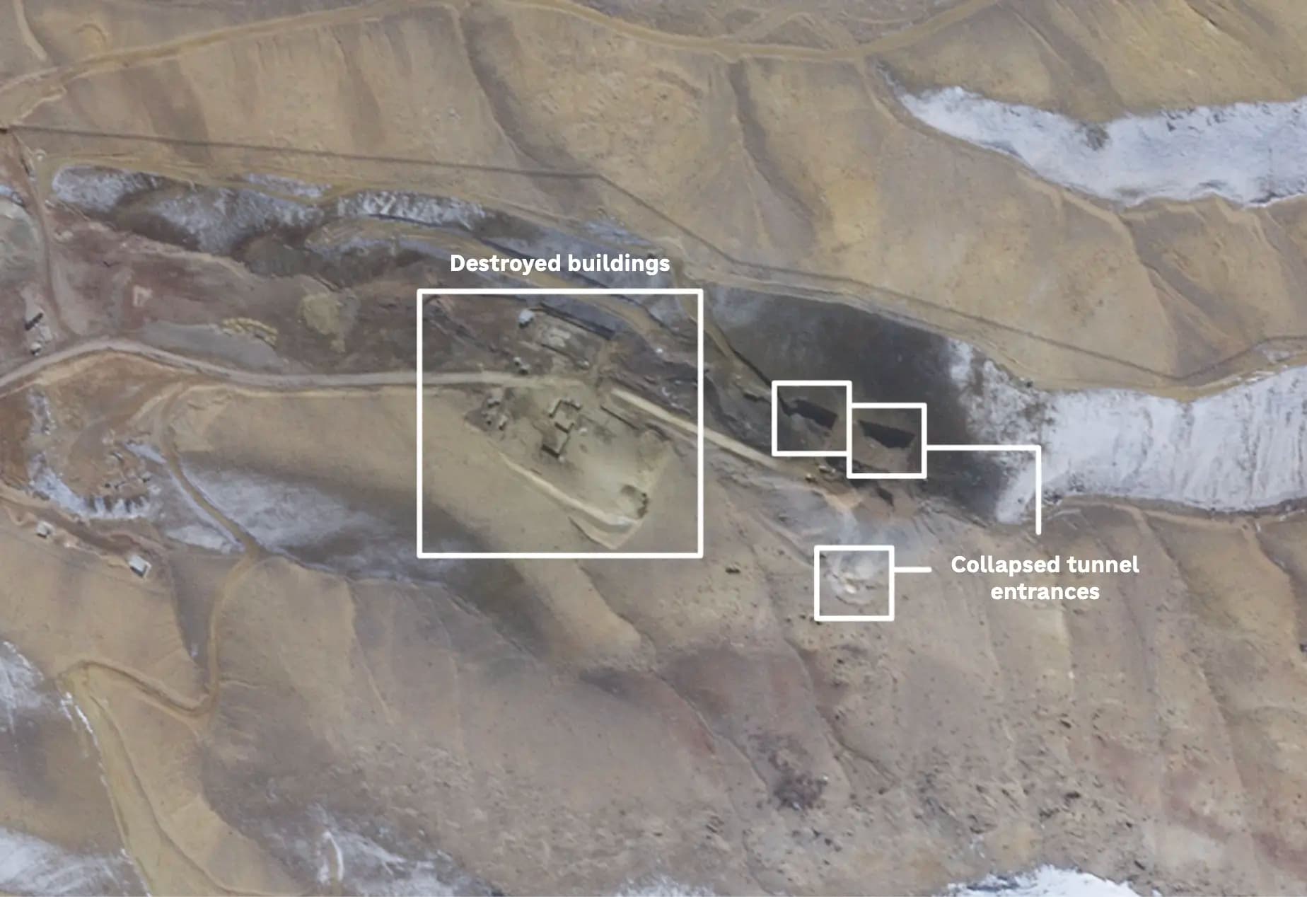Planet Labs satellite imagery of collapsed missile base tunnels Tabriz northern Iran March 1 2026